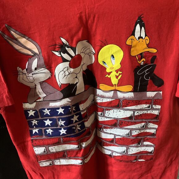 Looney Tunes T-Shirt Large Single Stitch Vintage 95 Bugs Tweety Back Print